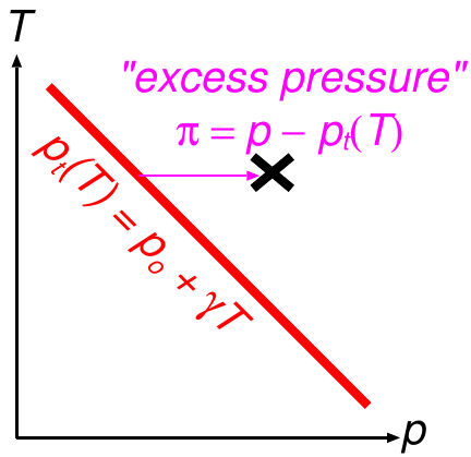 仮定している相平衡図、及び相転移の計算に用いる “excess
pressure” 